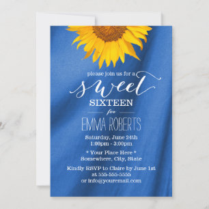 Invitación País Sunflower Royal Blue Sweet 16 Cumpleaños