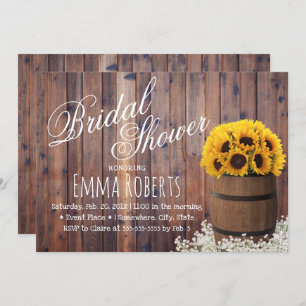 Invitación País Sunflower Wine Barrel Rústico Bridal Shower