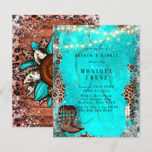 Invitación País Turquesa Cowboy Boots Brunch & Bubbly