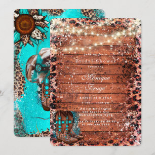Invitación País Turquesa Cowboy Boots Ducha de novias