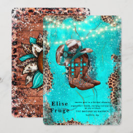Invitación País Turquesa Cowboy Boots Ducha de novias