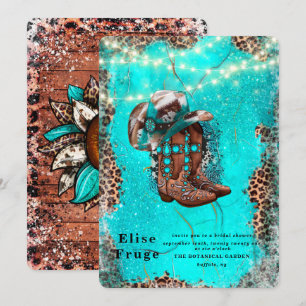 Invitación País Turquesa Cowboy Boots Ducha de novias