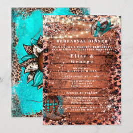 Invitación País Turquesa Cowboy Boots Ensayo Cena