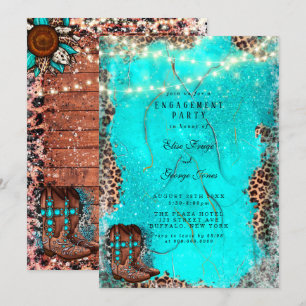 Invitación País Turquesa Cowboy Boots Partido de compromiso
