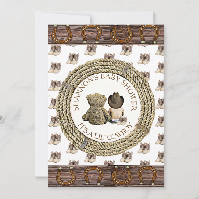 Invitación País vaquero de Lil' y Baby Shower occidental (Anverso)