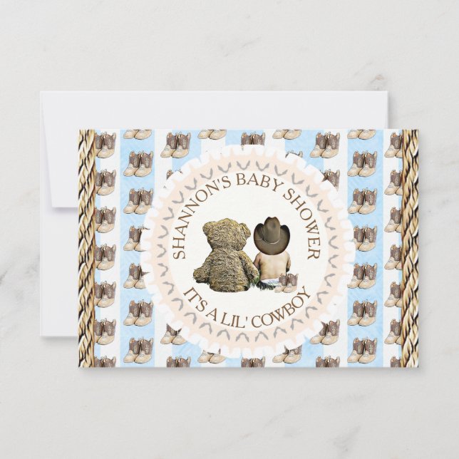 Invitación País vaquero de Lil' y Baby Shower occidental (Anverso)