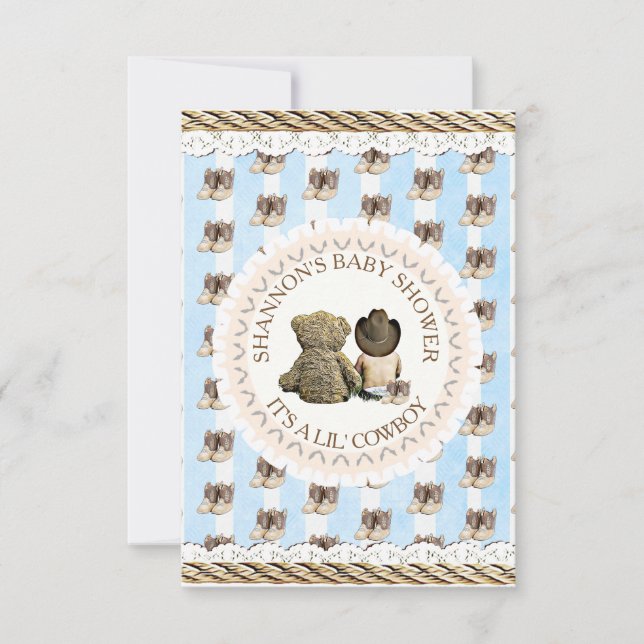Invitación País vaquero de Lil' y Baby Shower occidental (Anverso)