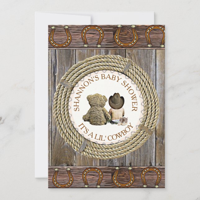 Invitación País vaquero de Lil' y Baby Shower occidental (Anverso)