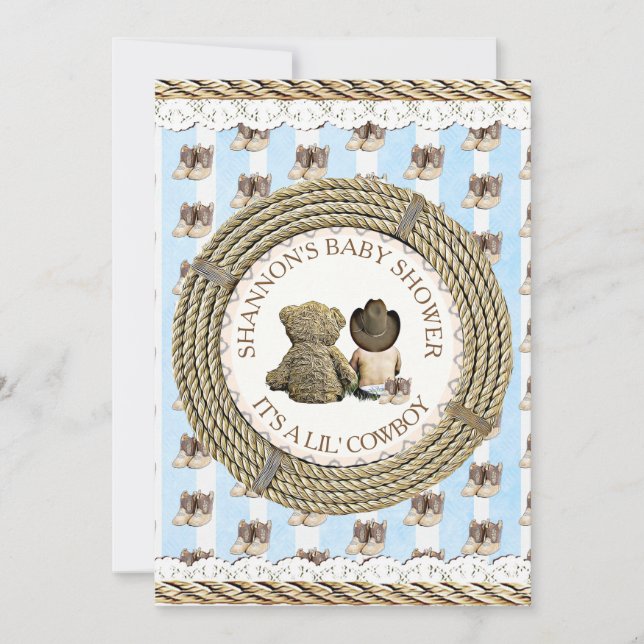 Invitación País vaquero de Lil' y Baby Shower occidental (Anverso)