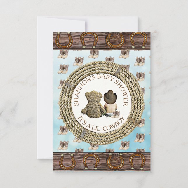 Invitación País vaquero de Lil' y Baby Shower occidental (Anverso)
