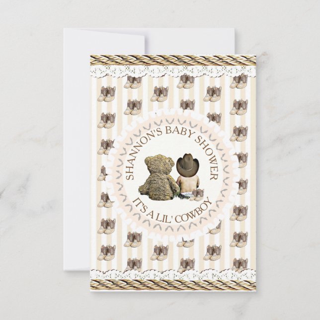Invitación País vaquero de Lil' y Baby Shower occidental (Anverso)