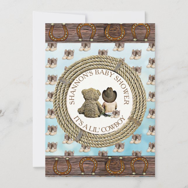 Invitación País vaquero de Lil' y Baby Shower occidental (Anverso)