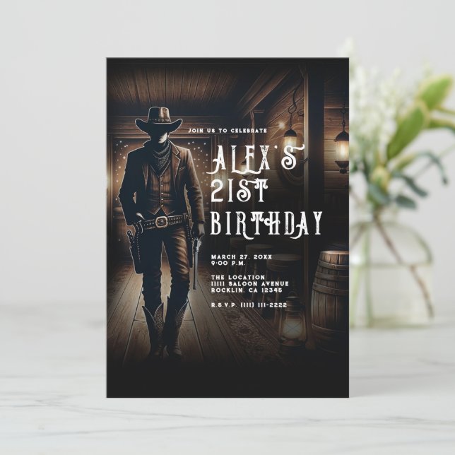 Invitación País Vaquero Salón del Oeste Fiesta de Cumpleaños (Anverso de pie)