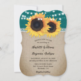 Invitación País Verde azulado Sunflower Burlap Lace Boda