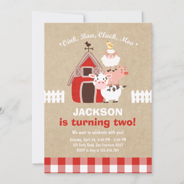 Invitación País viejo de McDonald del cumpleaños de las (Anverso)