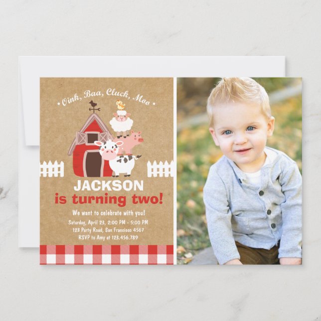 Invitación País viejo de McDonald del cumpleaños de las (Anverso)