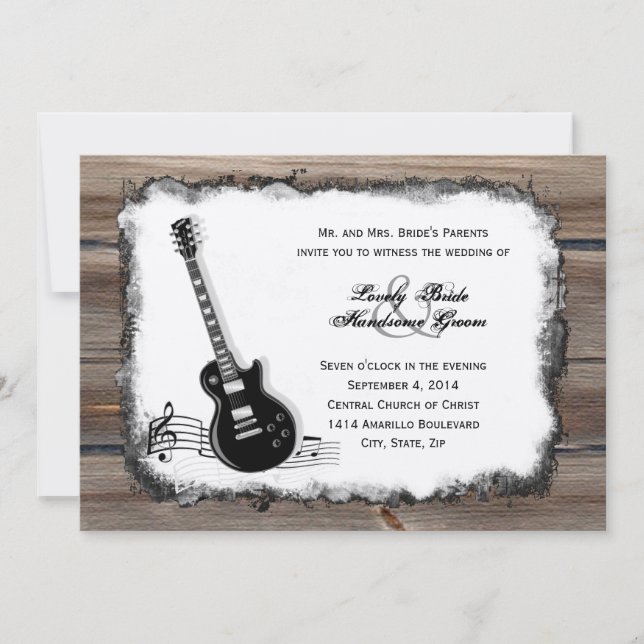 Invitación País Wood Electric Guitar Música Wedding Invitado (Anverso)