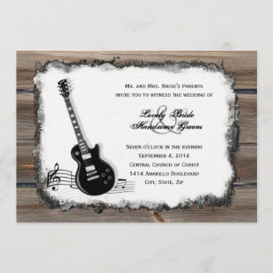 Invitación País Wood Electric Guitar Música Wedding Invitado