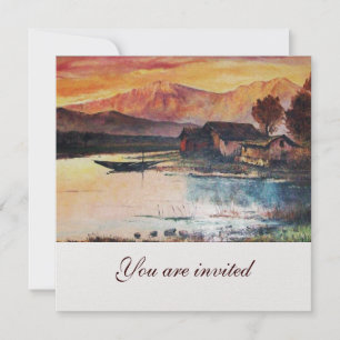 INVITACIÓN PAISAJE ALPINO DEL LAGO DE LAS MONTAÑAS ROSADAS AL