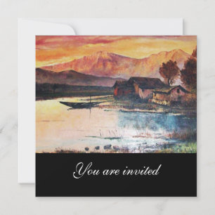 INVITACIÓN PAISAJE ALPINO DEL LAGO DE LAS MONTAÑAS ROSADAS AL