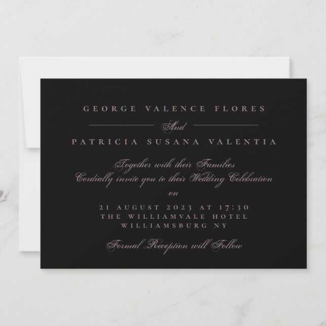 Invitación Paisaje Black Formal Calligraphy Elegante Boda (Anverso)