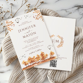 Invitación Paisaje clásico de caída marrón deja Boda QR