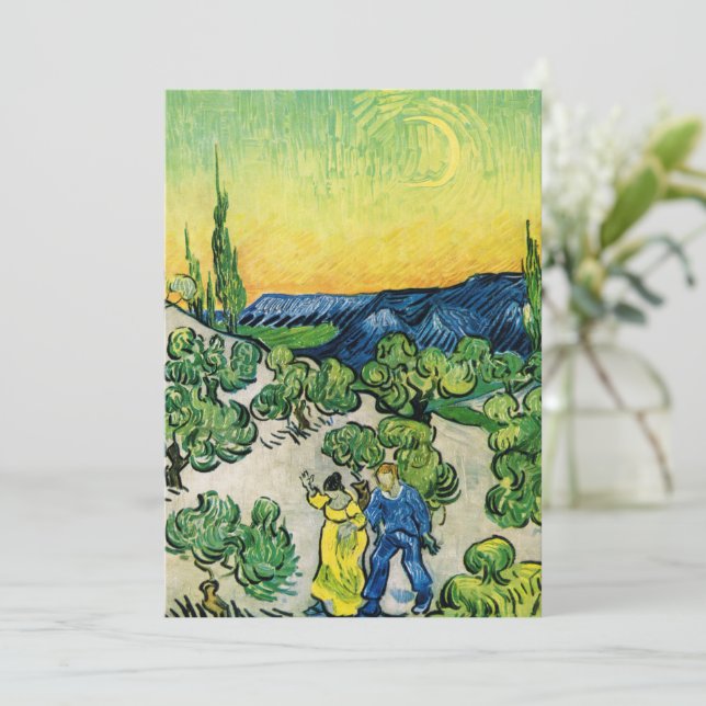 Invitación Paisaje con Pareja caminando por Vincent van Gogh (Anverso de pie)