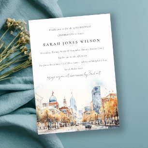 Invitación Paisaje de acuarela de cumpleaños de Indianápolis