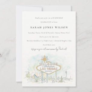 Invitación Paisaje de acuarela de cumpleaños de Las Vegas Nev