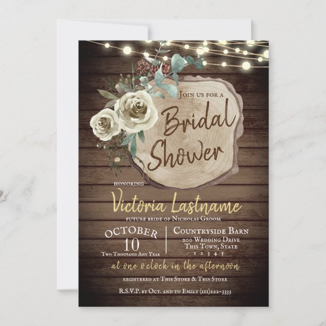 Invitación Paisaje De Árbol De Madera Rústica Iluminación De  (Anverso)