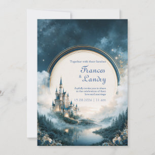 Invitación Paisaje de boda del castillo de zafiro iluminado p