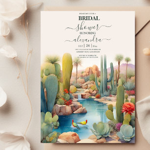 Invitación Paisaje de Bodas de Cactus del Desierto en Acuarel