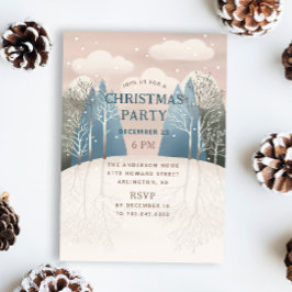 Invitación Paisaje de bosques de invierno. fiesta de vacacion