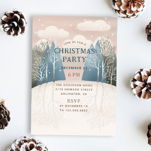 Invitación Paisaje de bosques de invierno. fiesta de vacacion