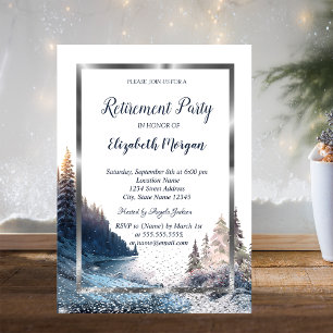 Invitación Paisaje de Confeti de Marco de Plata Jubilación 