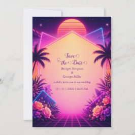 Invitación Paisaje de ensueño de boda neón puesta de sol retr