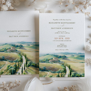 Invitación Paisaje de ensueño toscano para boda en acuarela