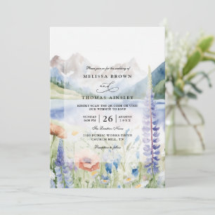 Invitación Paisaje de Flor Silvestre de Montaña Código QR Bod