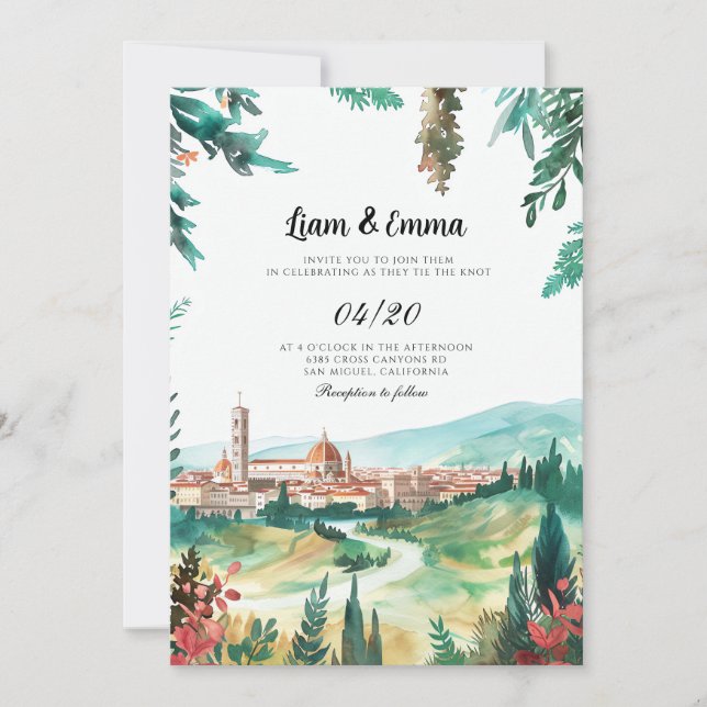 Invitación Paisaje de Florencia Italia Boda de destino (Anverso)