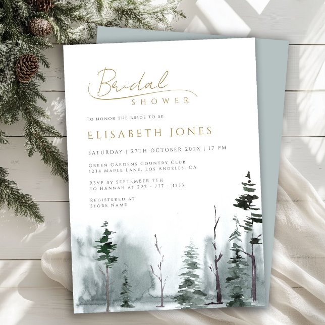 Invitación Paisaje de invierno azul pizarra Woodland Bridal S (Subido por el creador)