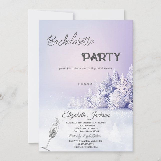 Invitación Paisaje de invierno violeta bosque despedida de so (Anverso)