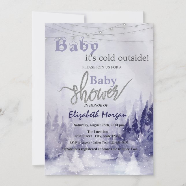 Invitación Paisaje de invierno violeta nieve (Anverso)