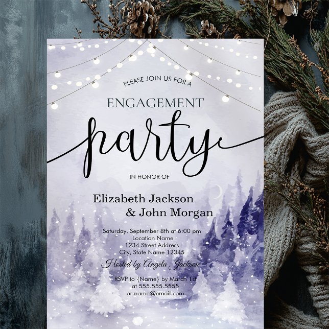 Invitación Paisaje de invierno violeta nieve compromiso   (Subido por el creador)