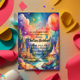 Invitación Paisaje de la Fantasía de los Globos de Cumpleaños