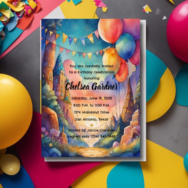 Invitación Paisaje de la Fantasía de los Globos de Cumpleaños (Subido por el creador)