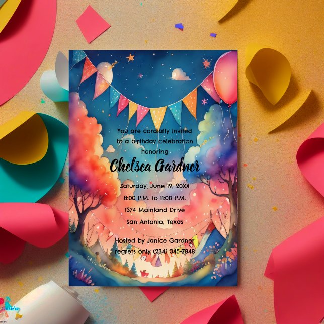 Invitación Paisaje de la Fantasía de los Globos de Cumpleaños (Subido por el creador)