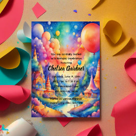 Invitación Paisaje de la Fantasía de los Globos de Cumpleaños