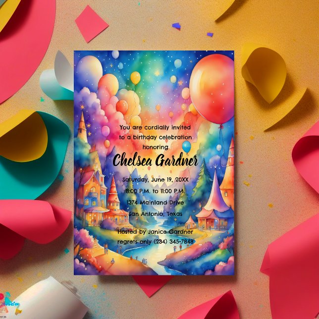 Invitación Paisaje de la Fantasía de los Globos de Cumpleaños (Subido por el creador)