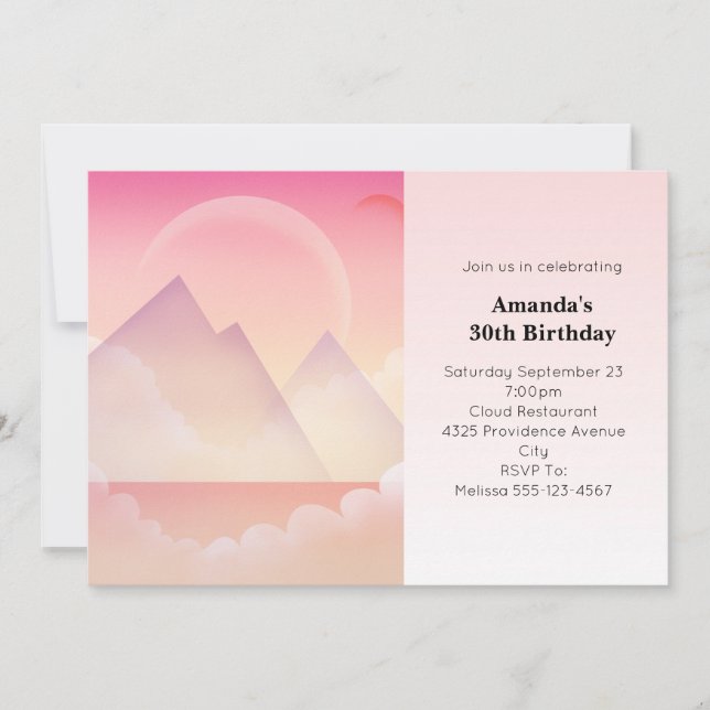 Invitación Paisaje de la Montaña Dreamy Pastel Cumpleaños (Anverso)