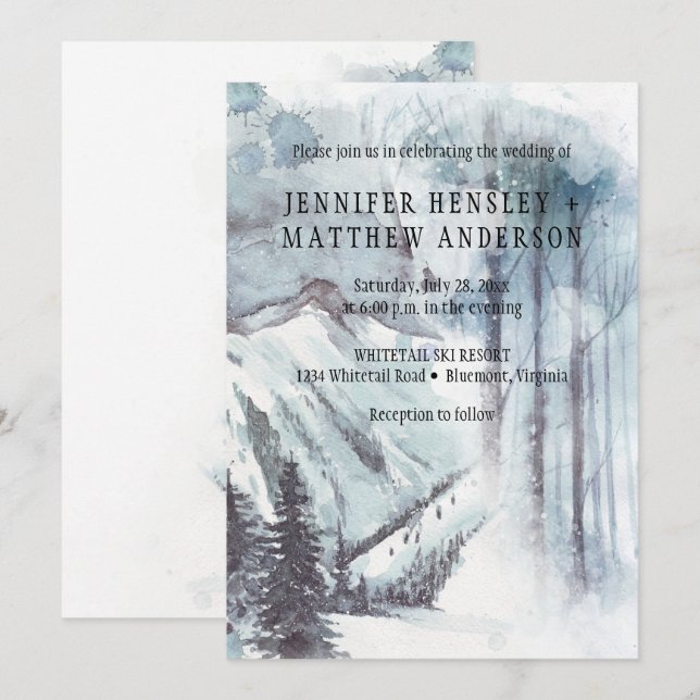 Invitación Paisaje de la nieve Pine Trees Boda | (Anverso / Reverso)